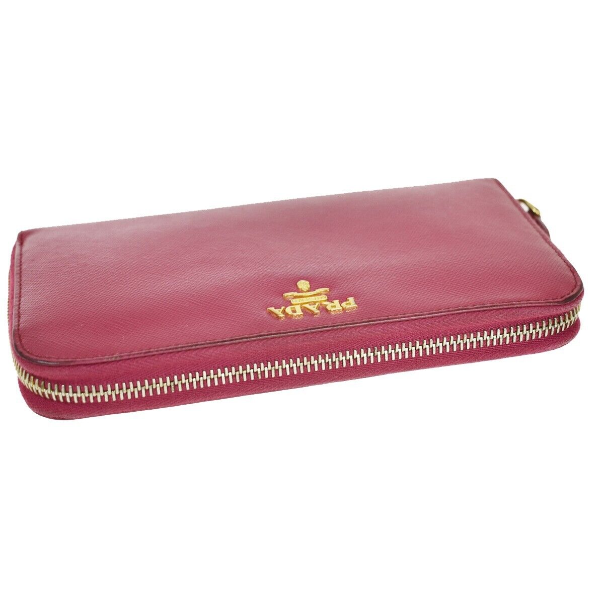 PRADA Logo Long Bifold Wallet Purse Saffiano Leather Pink Gold Italy 68GA564