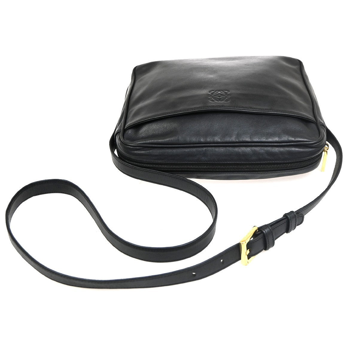 LOEWE Logo Anagram Shoulder Crossbody Bag Leather Black GHW Spain 35MA137