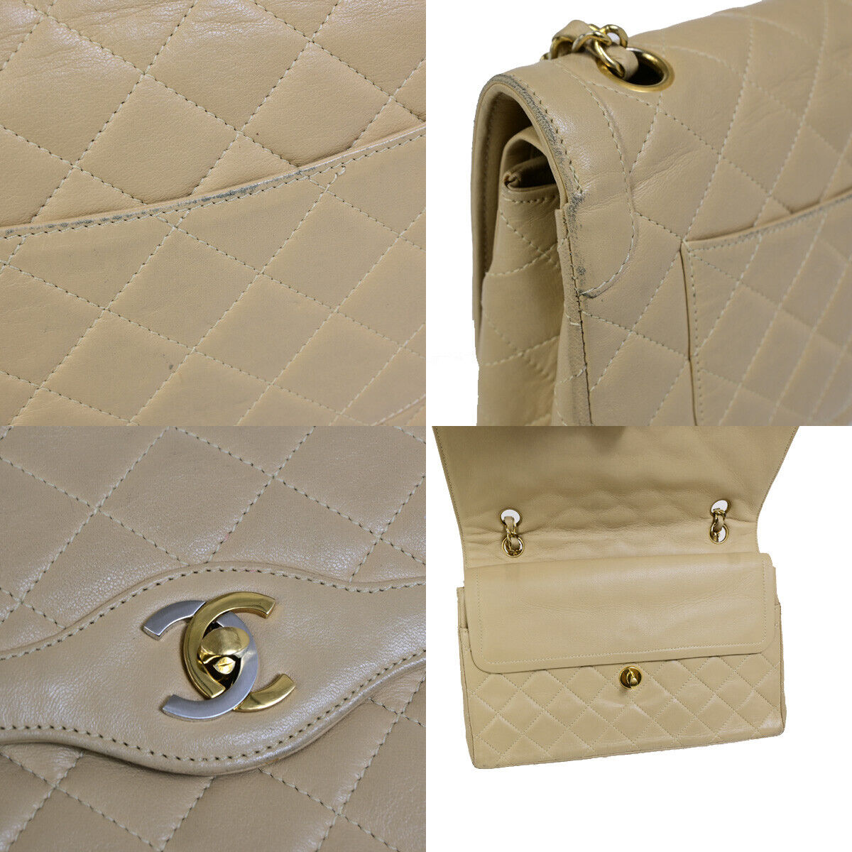 CHANEL Paris CC Matelasse Double Flap Chain Shoulder Bag Leather BE GHW 645RK389