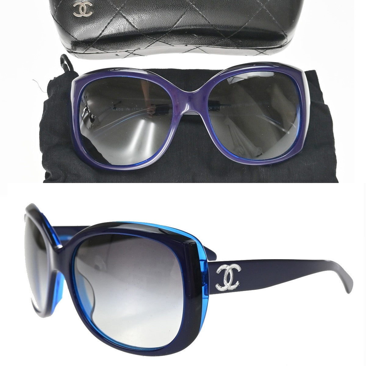 CHANEL CC Logo Sunglasses Eye Were Plastic Metal Blue SHW 5183-A Italy 66MA578