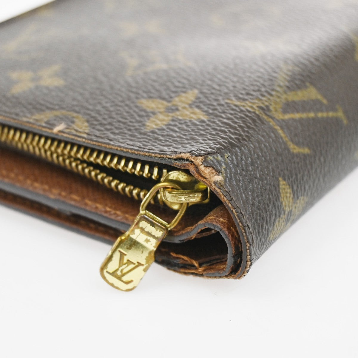 LOUIS VUITTON LV Logo 3 Set Wallet Cigarette Case Monogram Leather Brown 68KC965