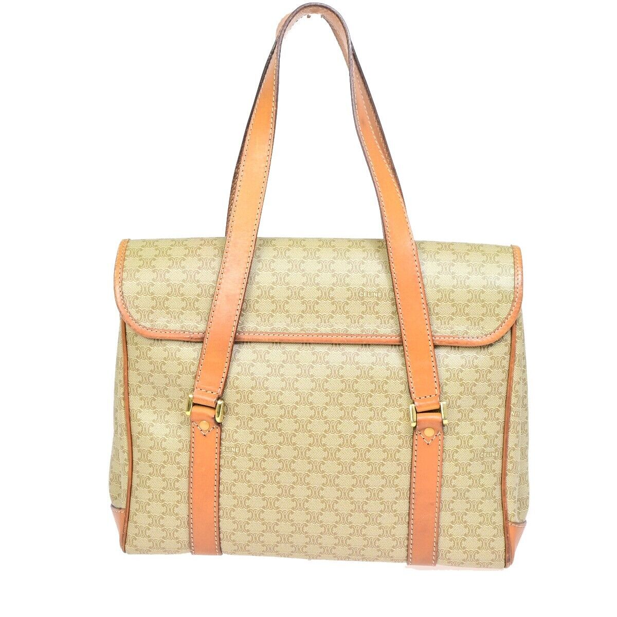 CELINE Logo Macadam Pattern Shoulder Tote Bag PVC Leather Brown GHW 61SJ063