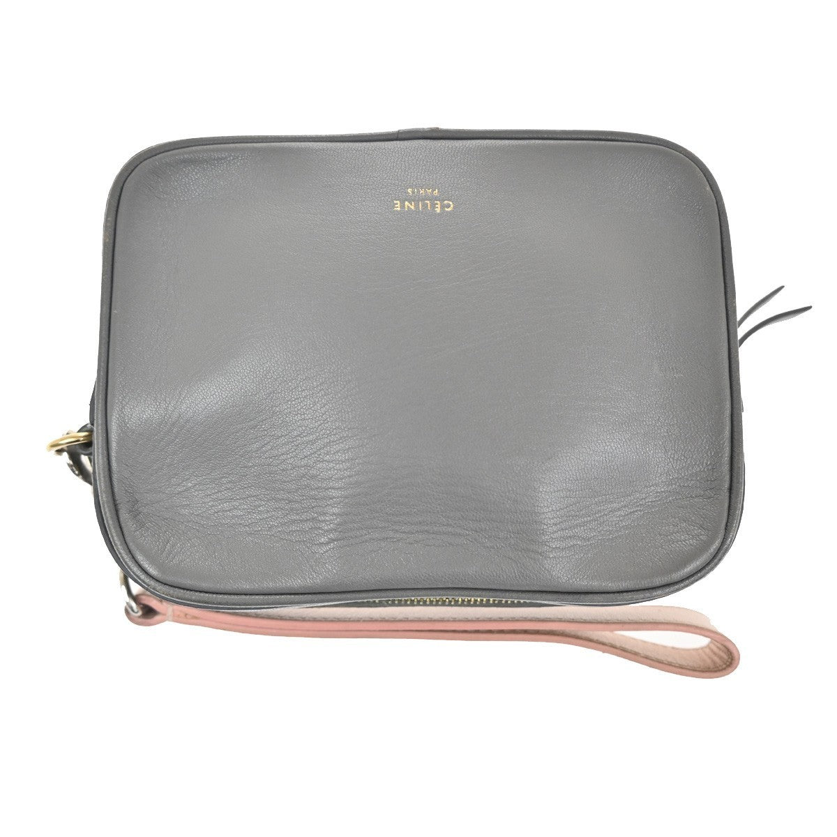 CELINE Logo Mini Pouch Bag Leather Gray GHW France 67TA391