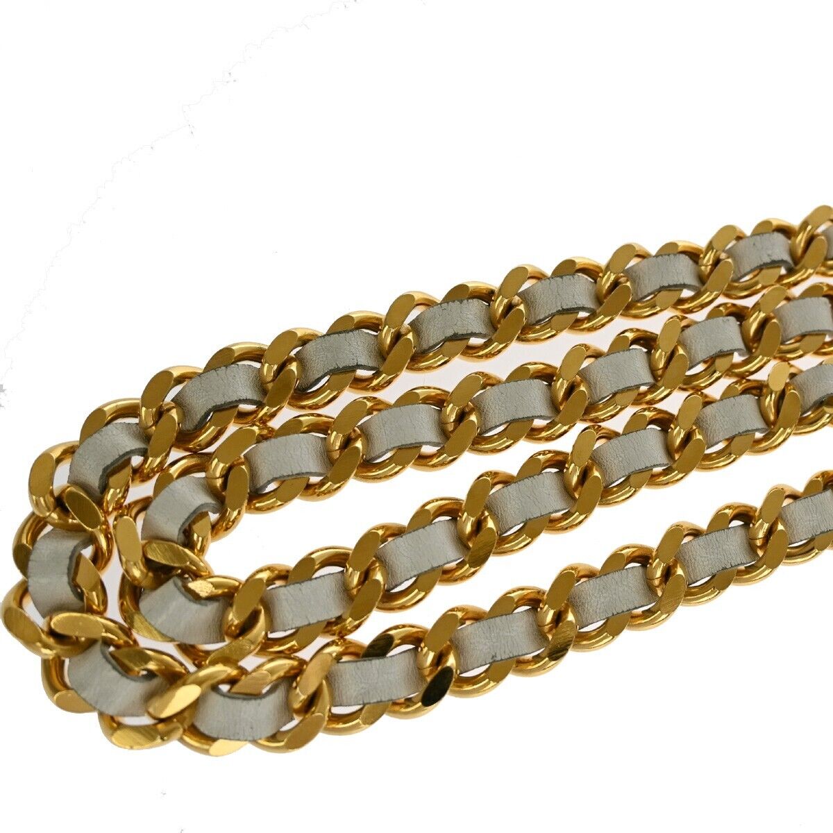 CHANEL CC Coin Medallion Charm Chain Belt Leather White GHW Accessory 95RJ347