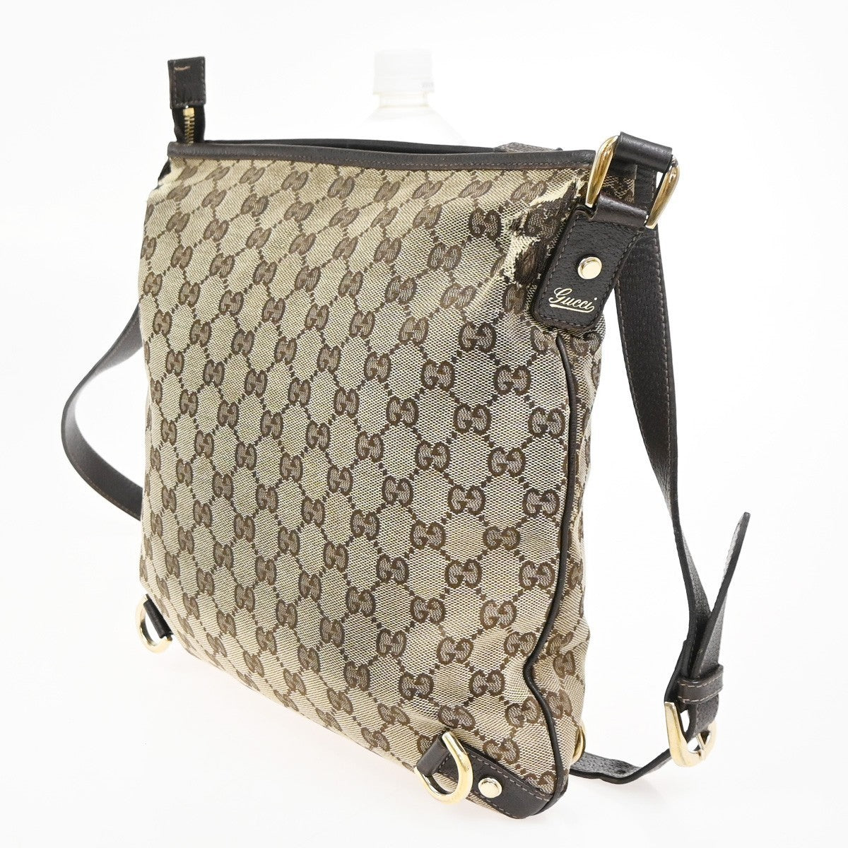 GUCCI Logo Abbey GG Pattern Shoulder Bag Canvas Leather Brown GHW Italy 05KC590