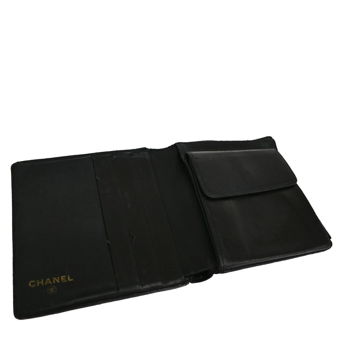 CHANEL CC Logo Bifold Wallet Caviar Skin Leather Black France Vintage 60EA462
