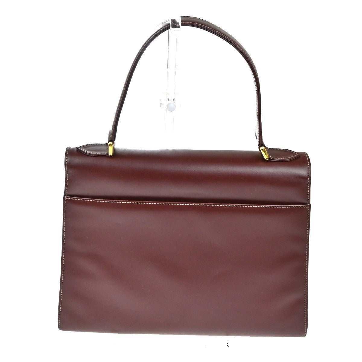 CARTIER Logo Must Line Hand Bag Leather Red Gold Burgundy Italy 64TA506
