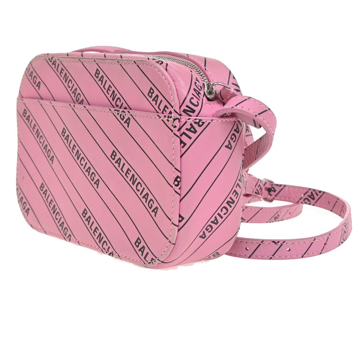 BALENCIAGA Logo Print Mini Crossbody Shoulder Bag Leather Pink Italy 32KC759