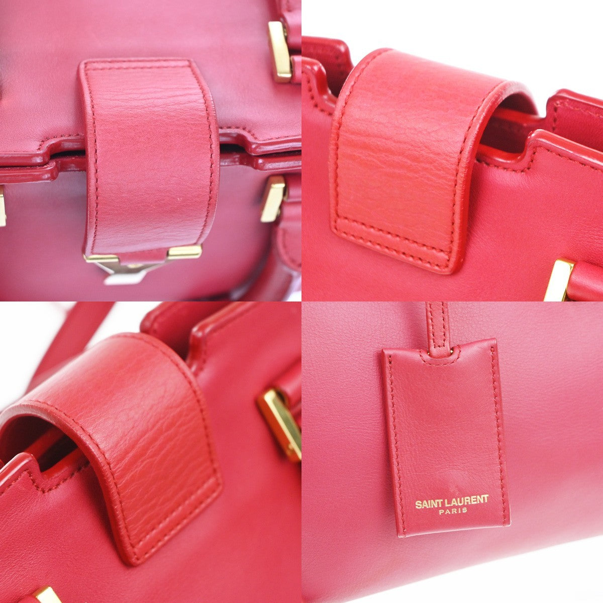 SAINT LAURENT Petit Cabas Y Line 2way Shoulder Hand Bag Leather RD Italy 76KC999
