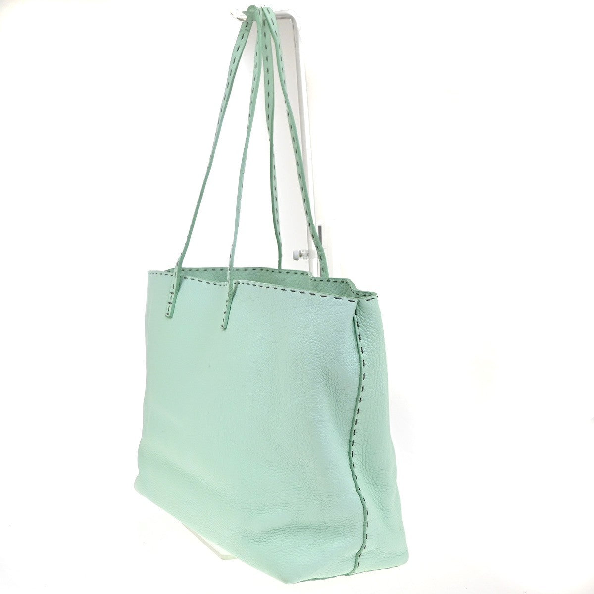 FENDI Selleria Logo Shoulder Tote Hand Bag Leather Green Italy 87MA292