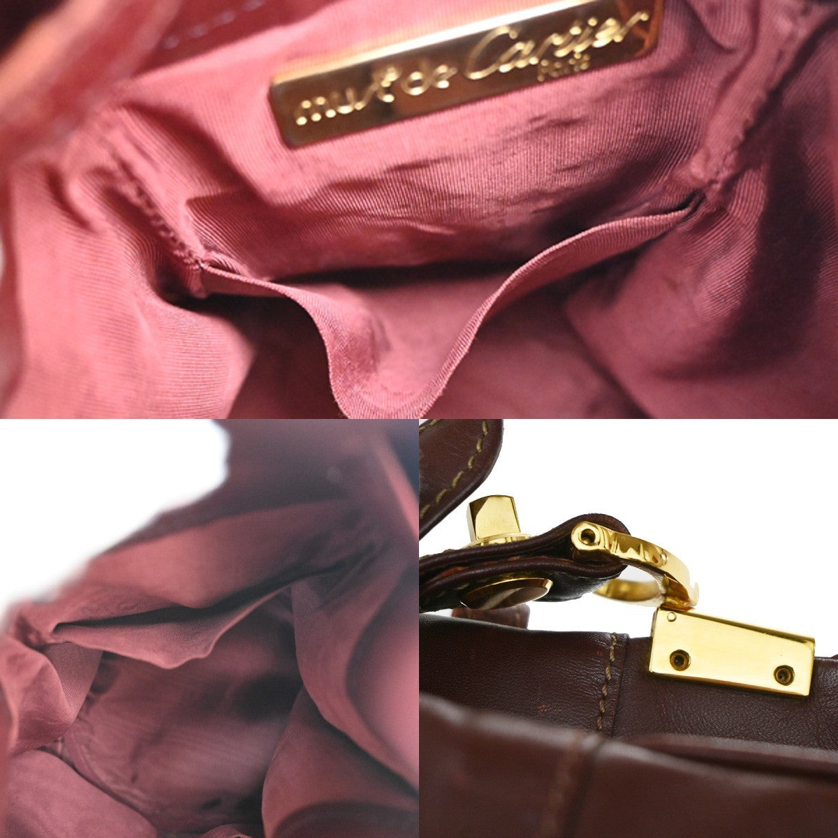 CARTIER Logo Must Line Shoulder Bag Leather Red Burgundy GHW Spain 04KC591