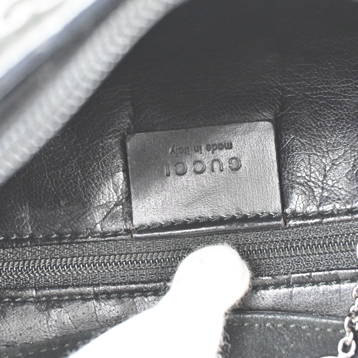 GUCCI Logo Bamboo GG Pattern Shoulder Bag Suede Leather Black Italy 36FB558