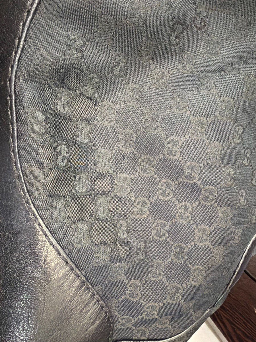 GUCCI Logo GG Pattern Shoulder Tote Bag Canvas Leather Black GHW Italy 34YH906
