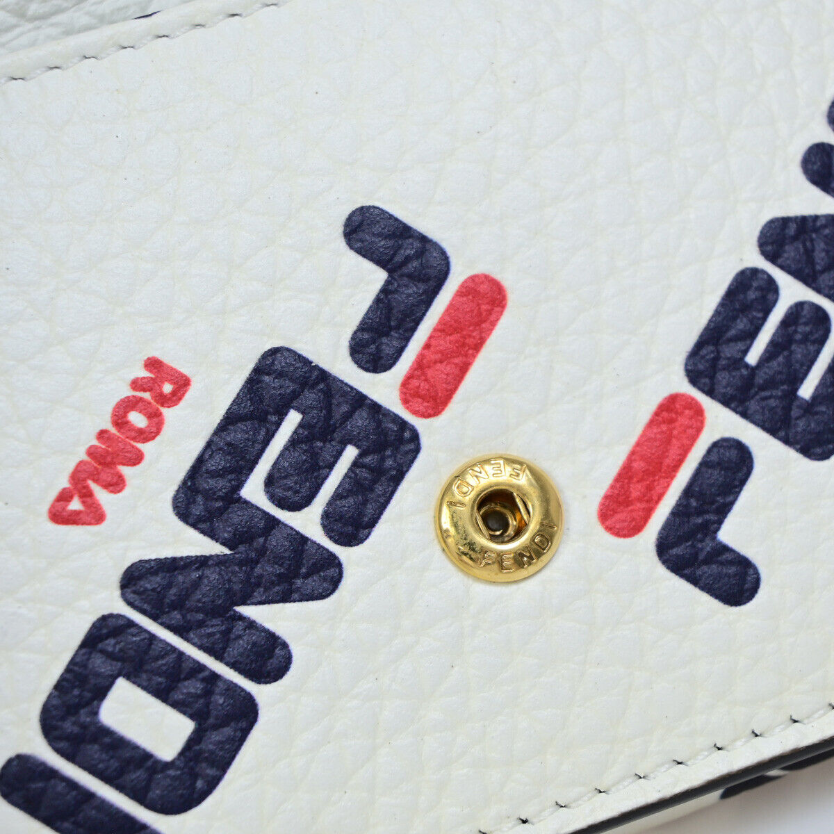 FENDI ✕ FILA Trifold Compact Wallet Leather White Blue Red Italy 33EB562
