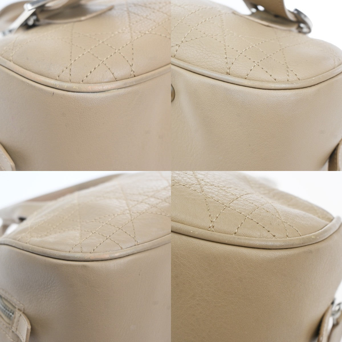 CHRISTIAN DIOR Logo Cannage Shoulder Hand Bag Leather Beige SHW Italy 12MA436