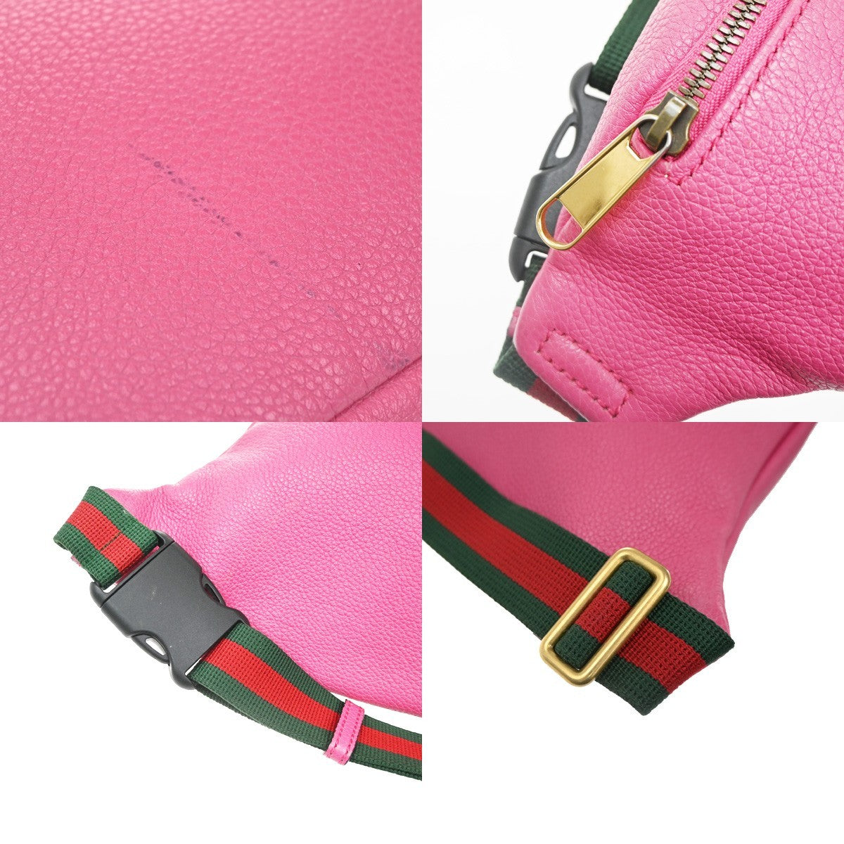 GUCCI GG Logo Print Sherry Bum Body Bag Leather Pink GHW Italy 89CA738