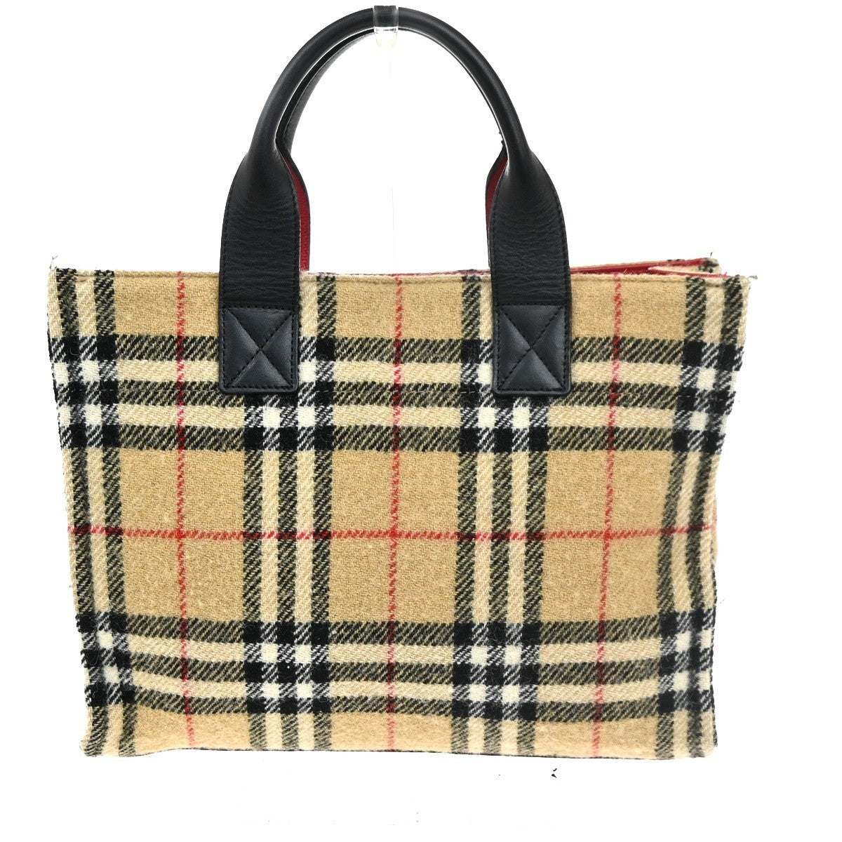 Burberrys Blue Label Nova Check Hand Tote Bag Wool Leather Beige Japan 62MA153