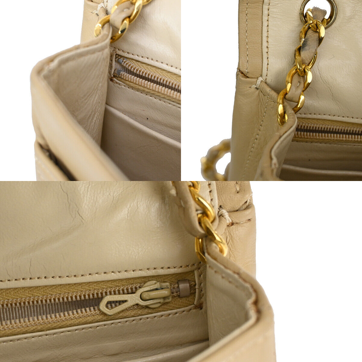 CHANEL CC Matelasse 23 Chain Shoulder Bag Leather Beige GHW Vintage 695RJ532