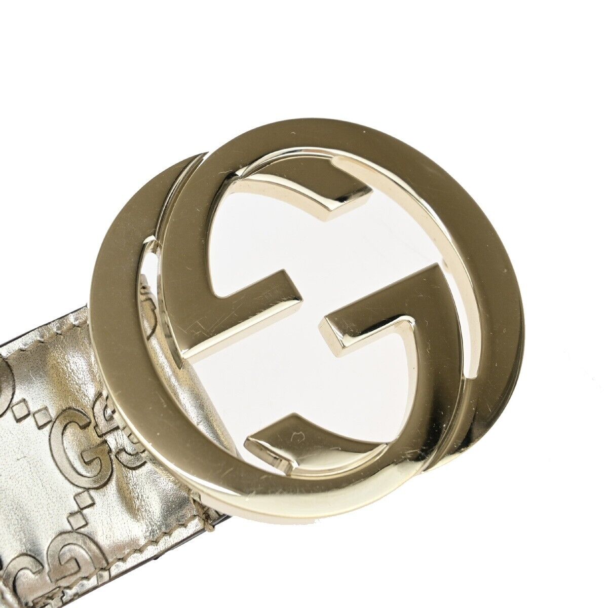 GUCCI GG Logo Interlocking Guccissima Belt 75/30 Leather Silver Italy 36EB415
