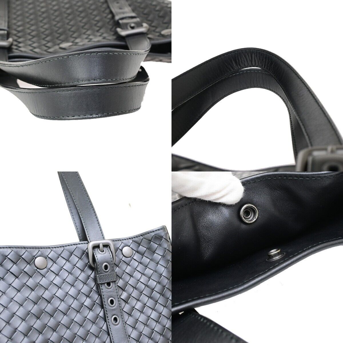 BOTTEGA VENETA Logo  Intrecciato Shoulder Tote Bag Leather Black Italy 20RF196
