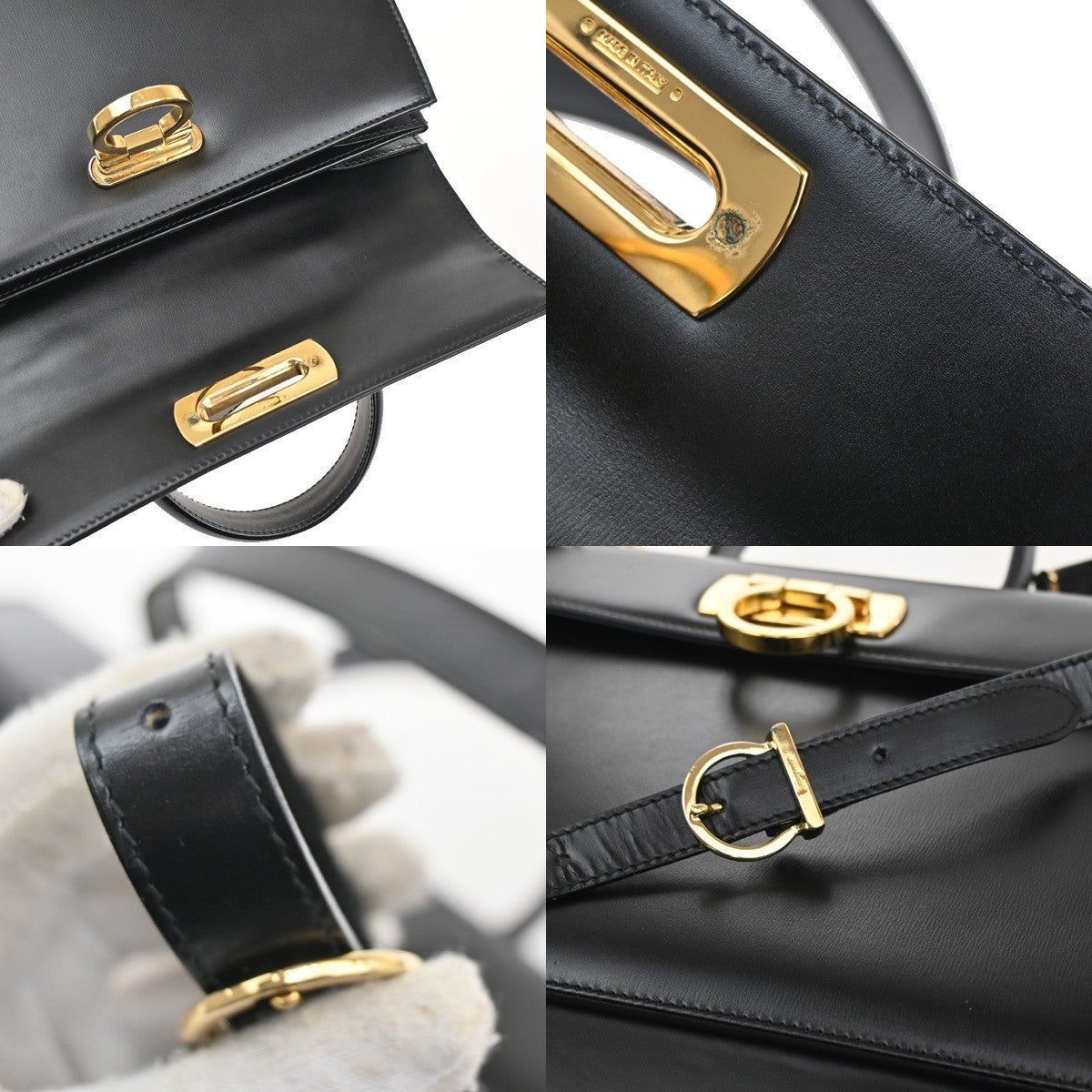 SALVATORE FERRAGAMO Logo Gancini 2WAY Hand Bag Leather Black GHW Italy 77RL504