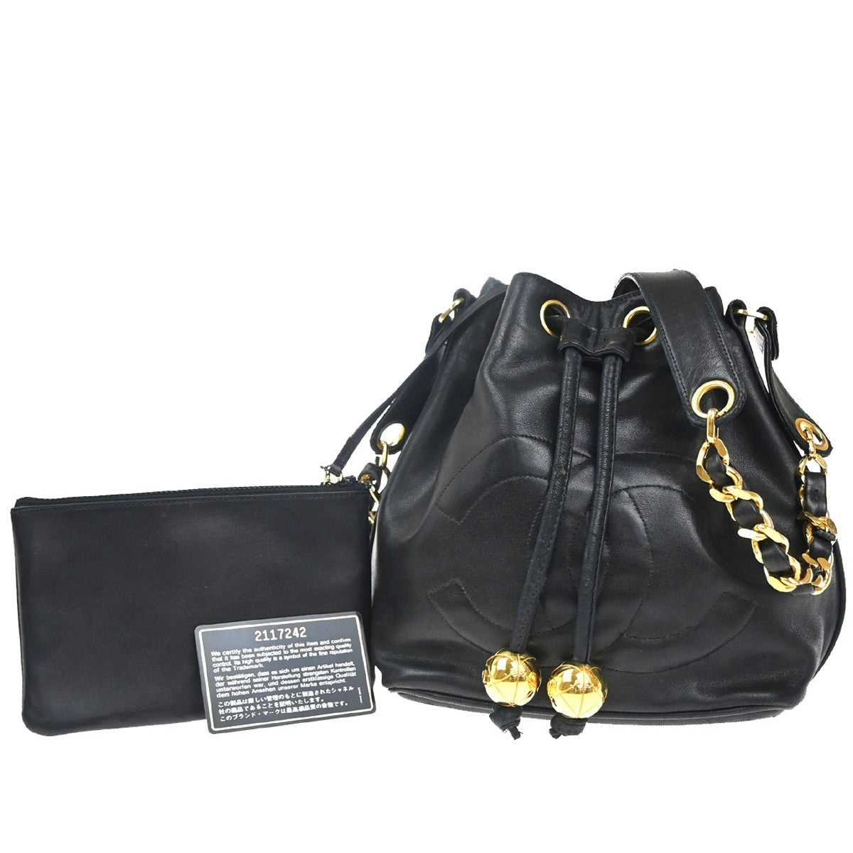 CHANEL CC Logo Drawstring Mini Chain Shoulder Bag Leather Black Vintage 40RP062