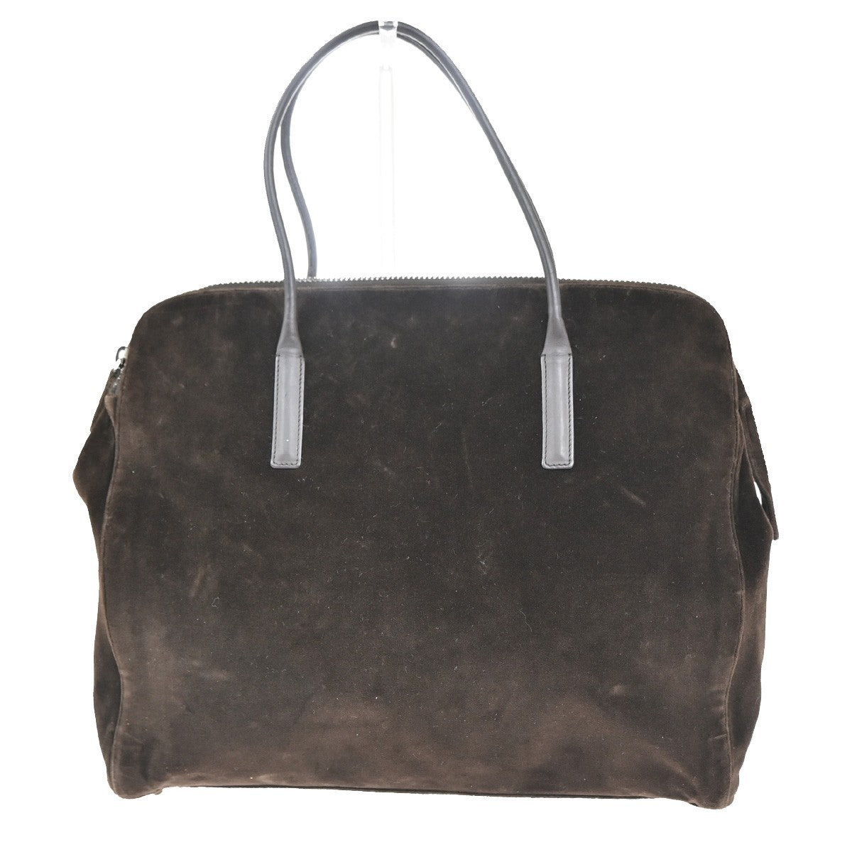 PRADA MILANO Logo Tote Shoulder Hand Bag Velvet Leather Brown SHW Italy 62MA207