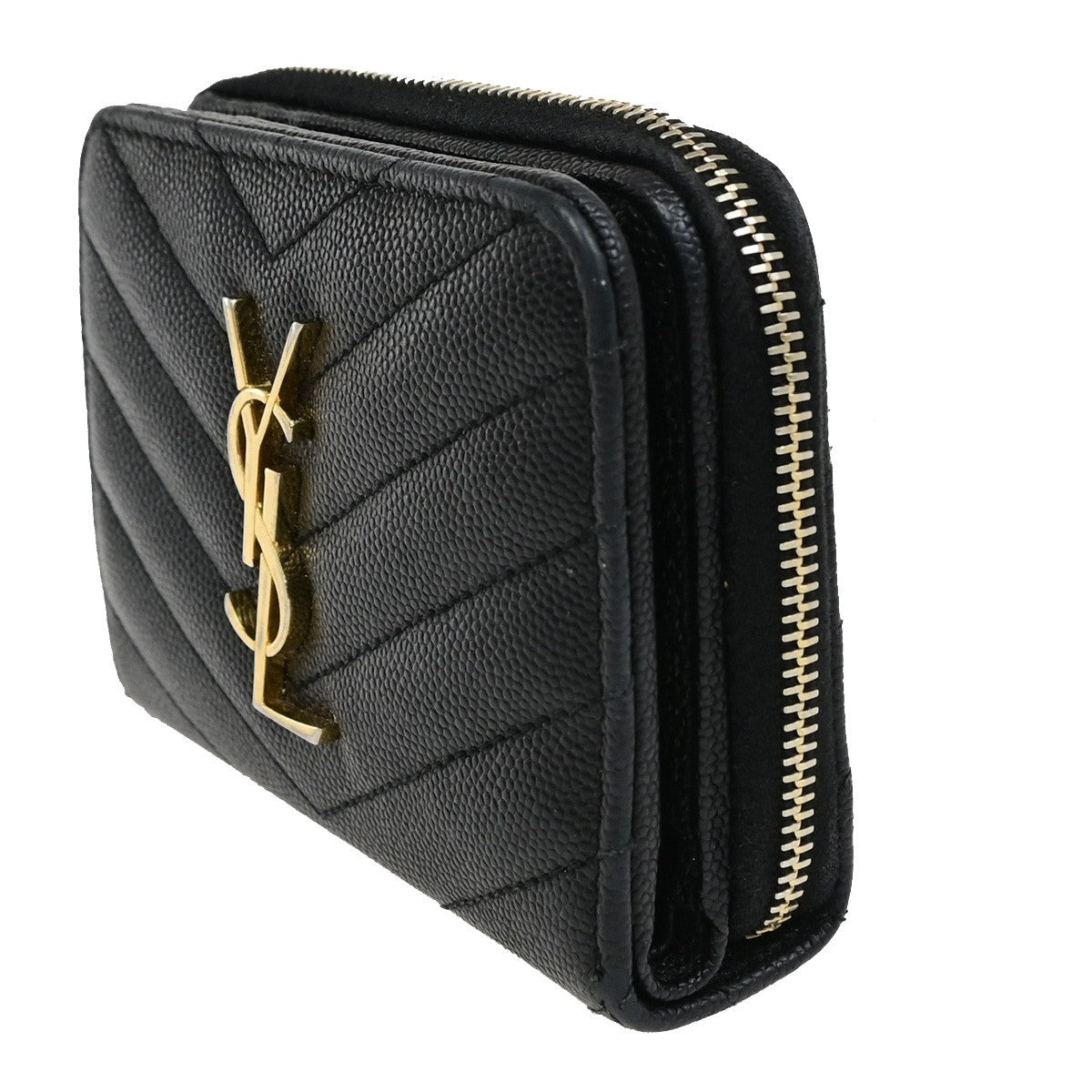 SAINT LAURENT YSL Logo Bifold Purse Wallet Leather Black GHW 38CB050