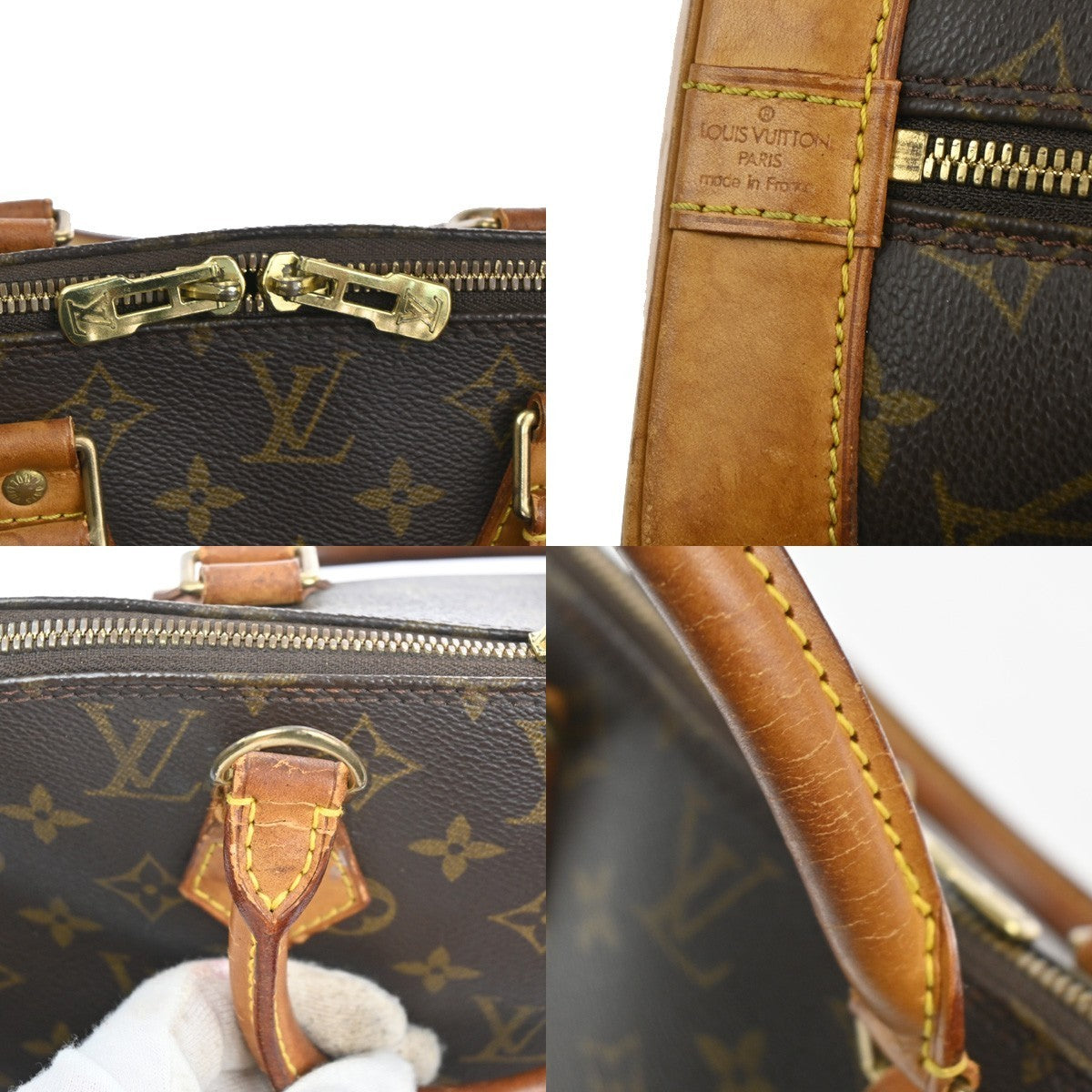 LOUIS VUITTON LV Logo Alma Hand Bag Monogram Leather Brown France M51130 88TA543