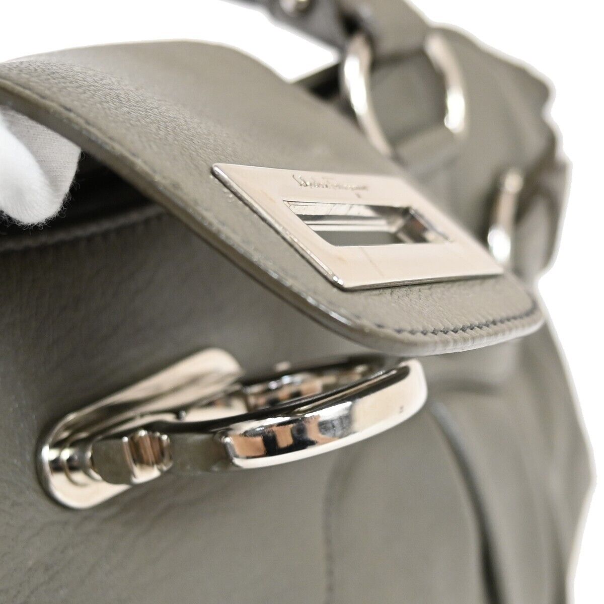SALVATORE FERRAGAMO Logo Marisa Gancini Shoulder Bag Leather Gray Italy 66FA048