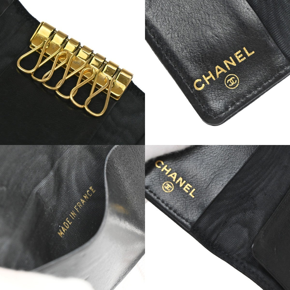 CHANEL 6 Hooks Key Case Bifold Grained Calfskin Leather Black Vintage 62RF466