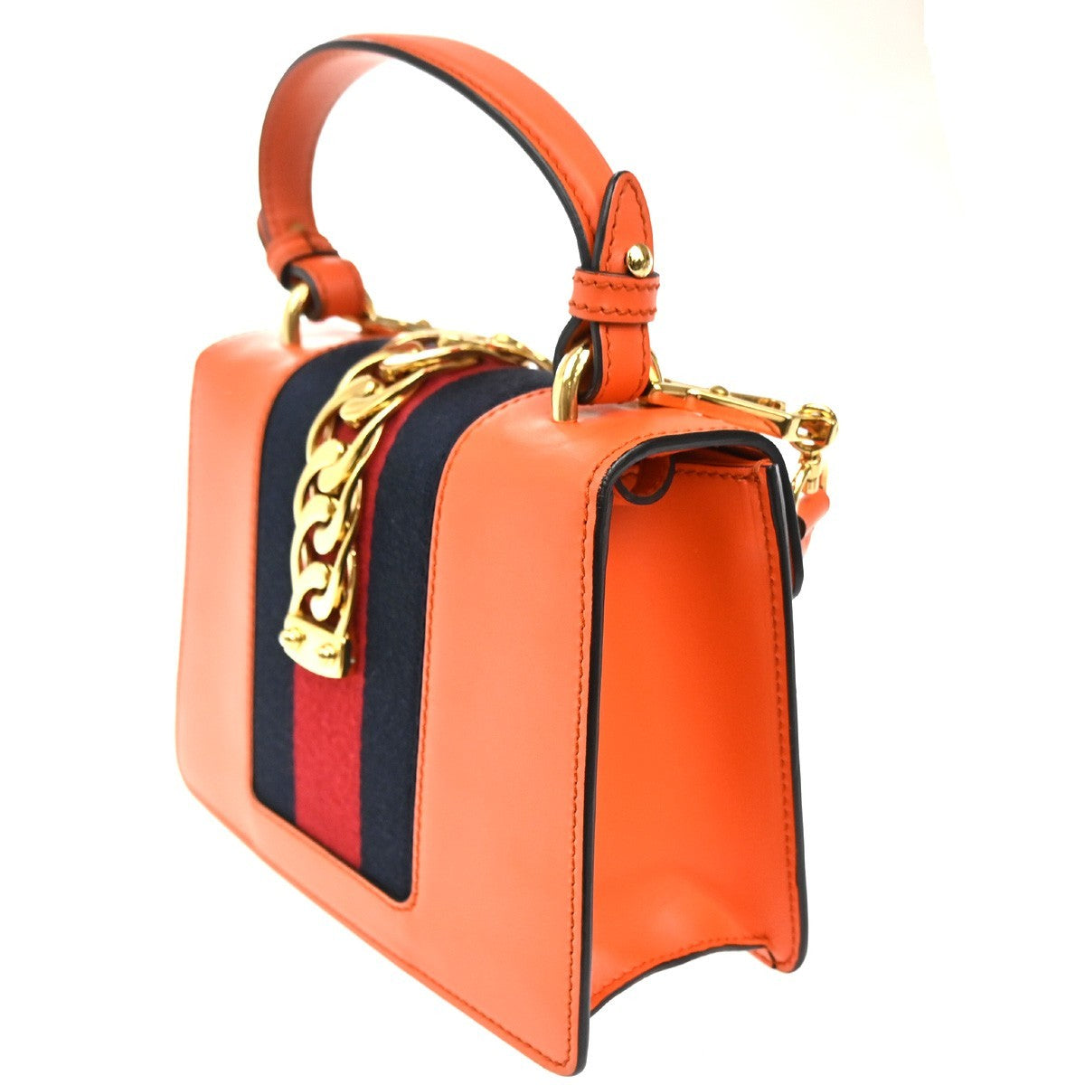 GUCCI Sylvie Sherry Line 2way Shoulder Hand Bag Leather Orange GHW Italy 98MA189