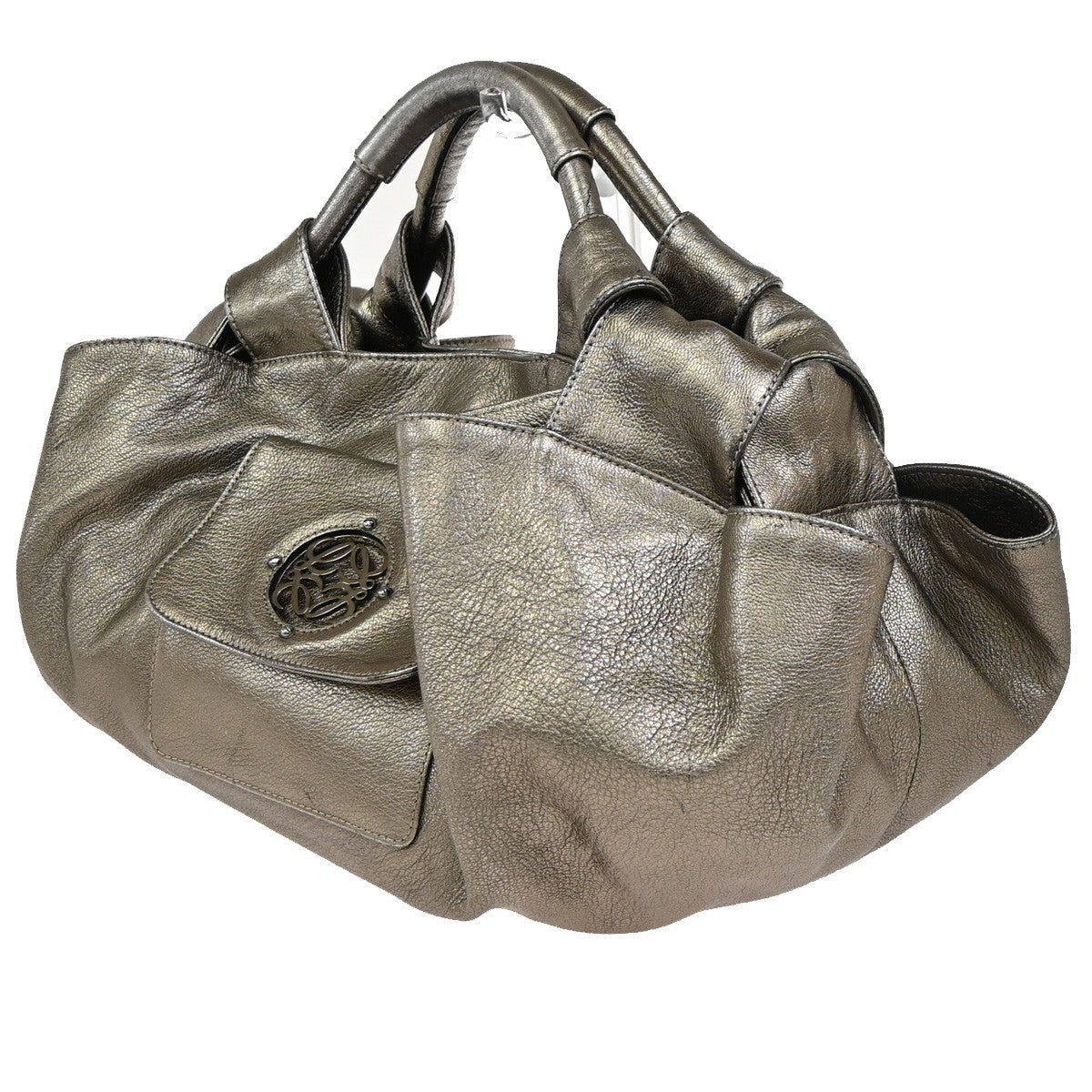 LOEWE Logo Nappa Aire Tote Hand Bag Leather Metallic Gray SHW Spain 80YH999