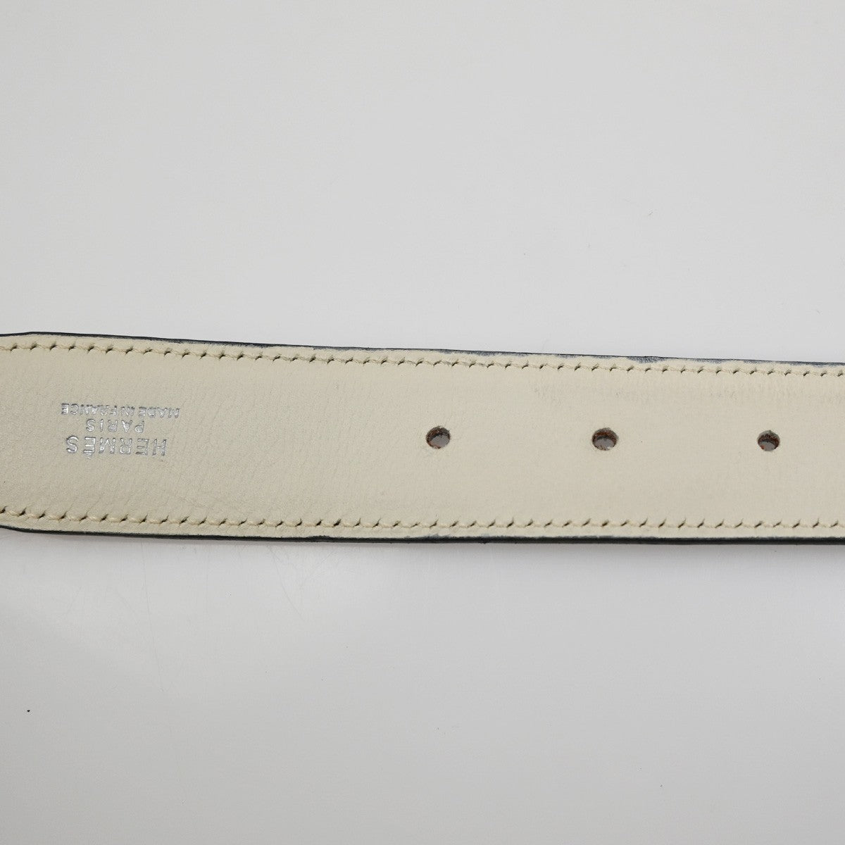 HERMES H Logo Constance Reversible Buckle Belt Leather #65 Blue White 70RL780