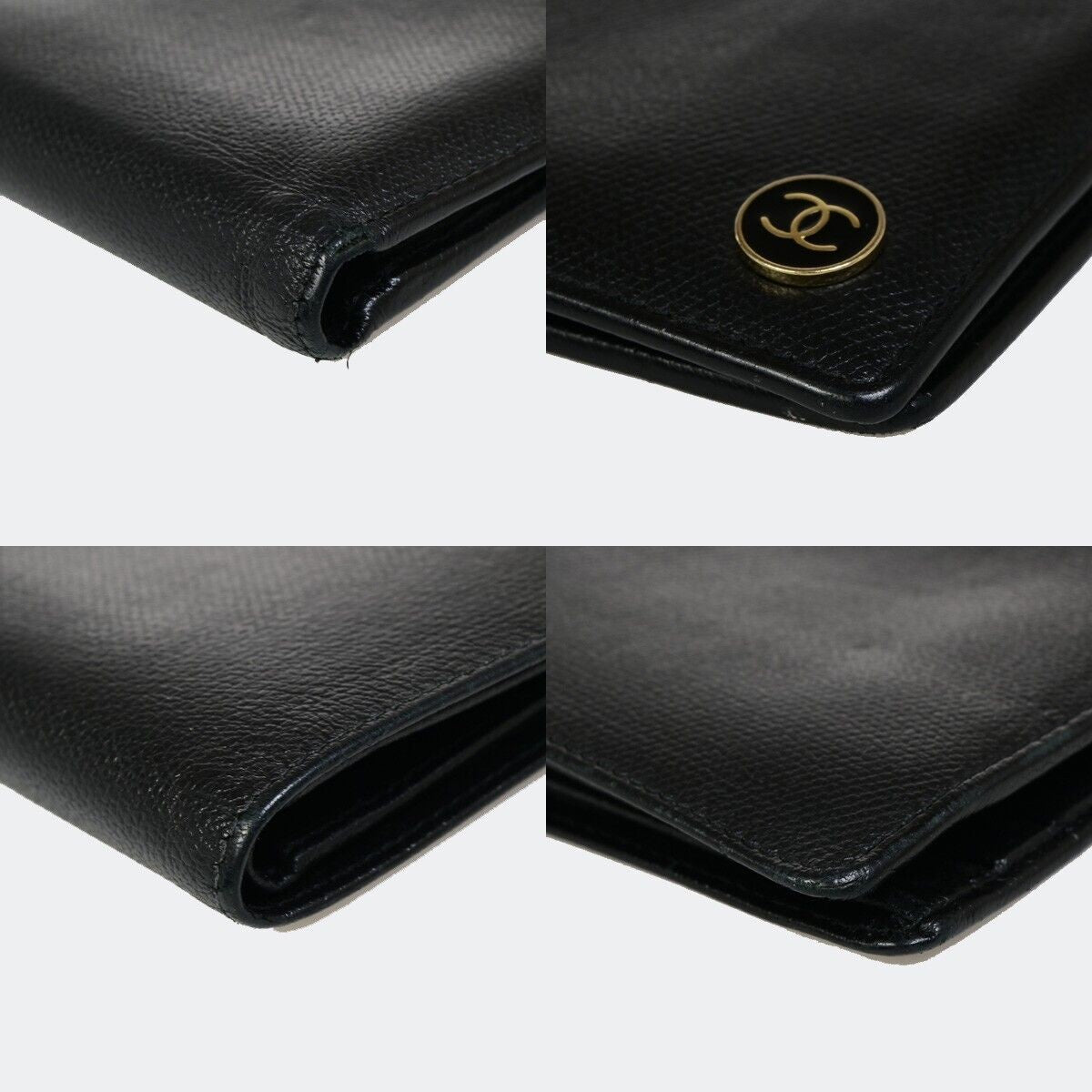 CHANEL CC Logo Compact Bifold Wallet Leather Black GHW France 38RK157