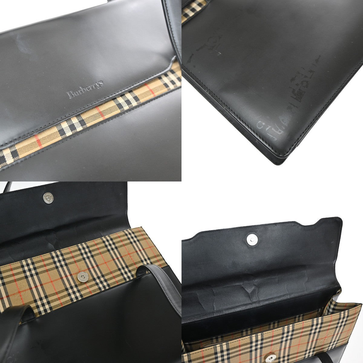 BURBERRYS Logo Shoulder Bag Nova Check Canvas Leather Black 66KB704
