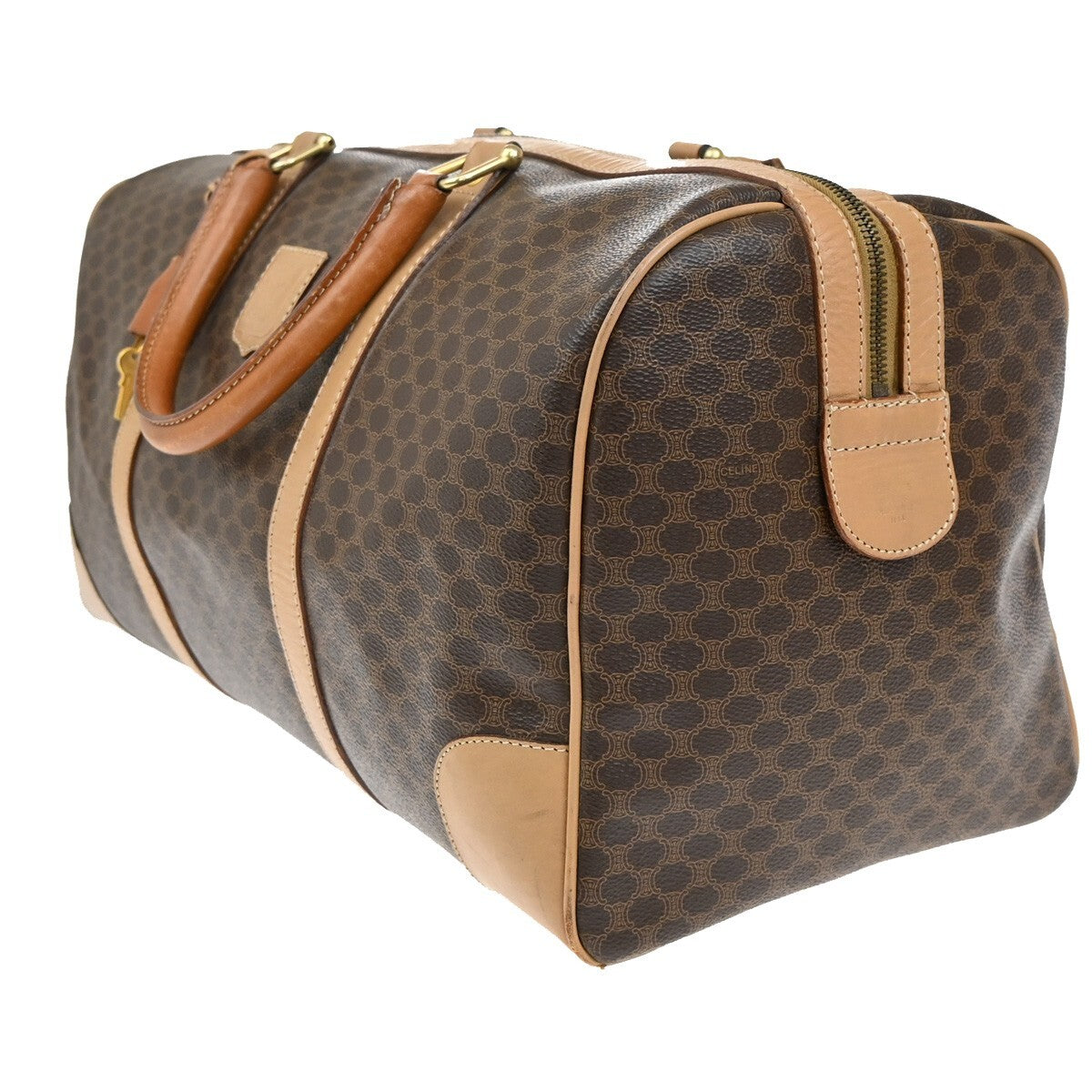 CELINE Logo Macadam Pattern Travel Hand Bag PVC Leather Brown Italy 02EE152