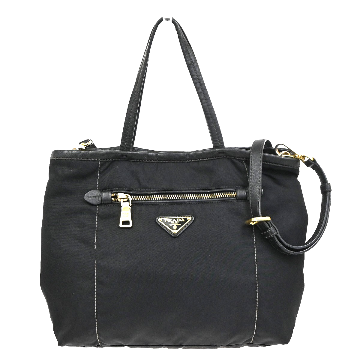 PRADA Logo Tessuto 2Way Shoulder Hand Bag Nylon Leather Black GHW 30YJ187