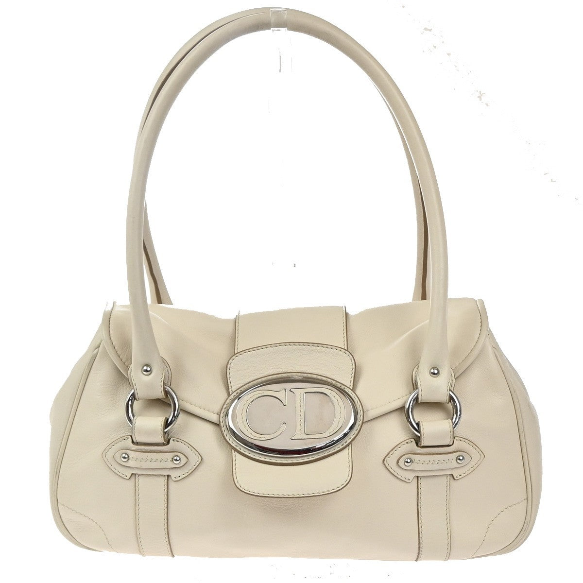 CHRISTIAN DIOR CD Logo Flap Shoulder Hand Bag Leather White SHW Italy 95MA437