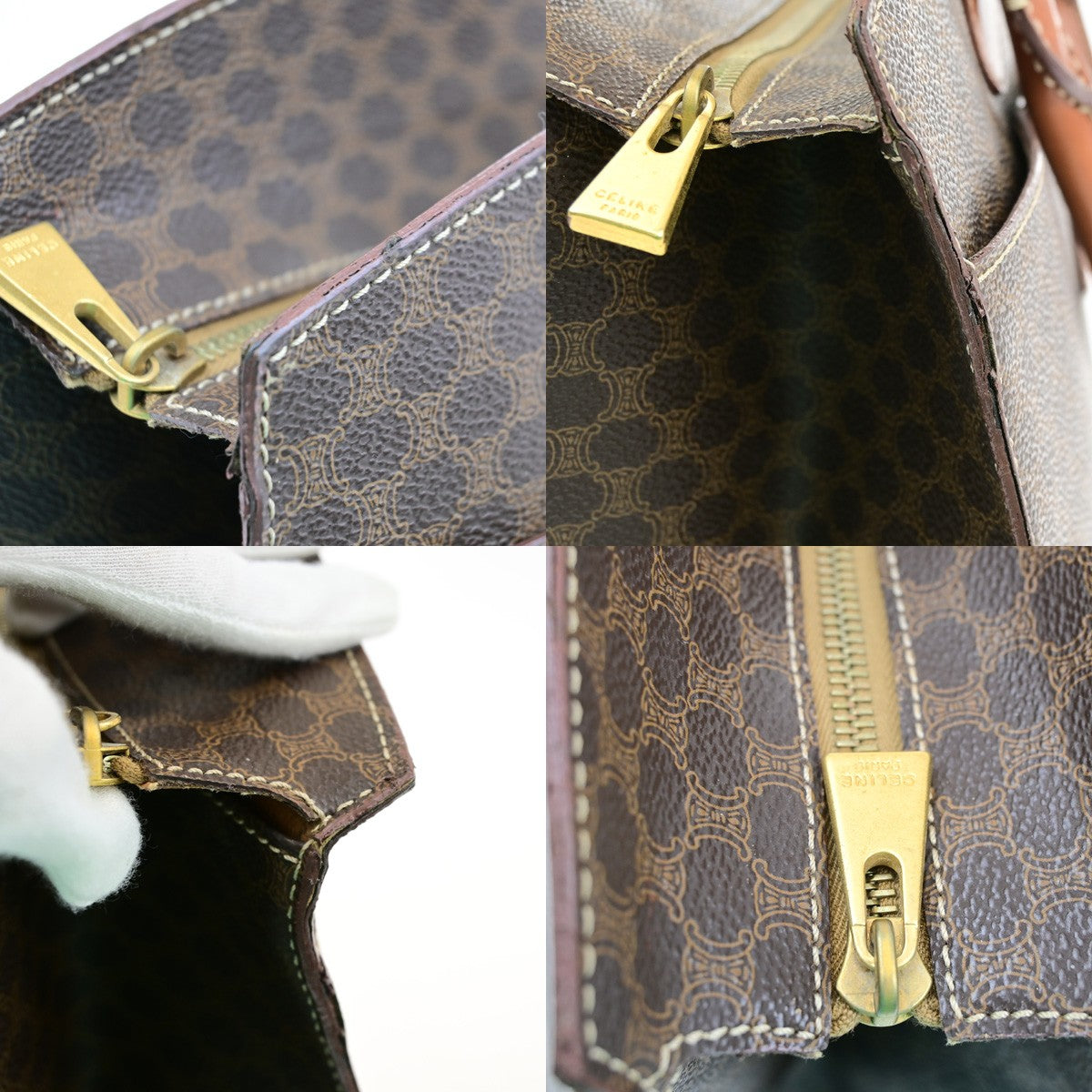 CELINE Logo Macadam Pattern Hand Bag PVC Leather Brown GHW Italy 60YH140