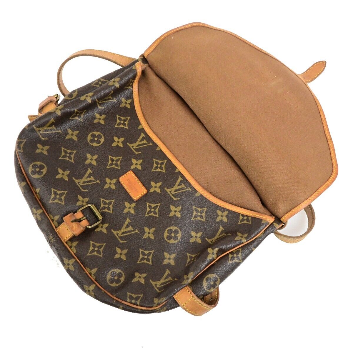 LOUIS VUITTON Logo Saumur 30 Shoulder Bag Monogram Leather Brown M42256 31EE059