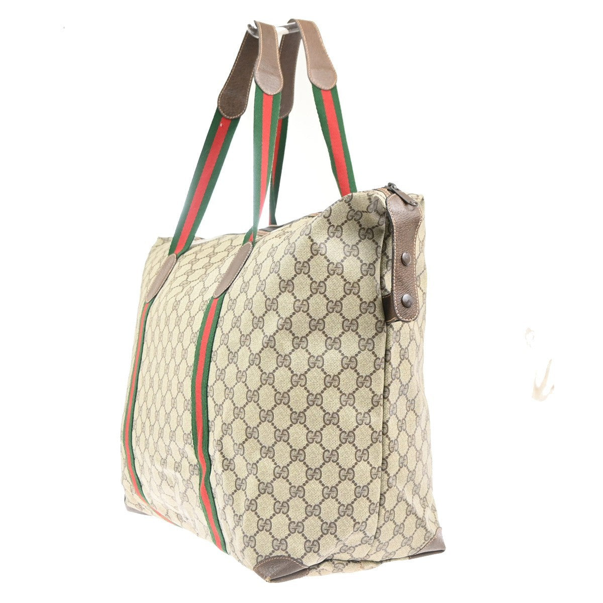 GUCCI Logo GG Sherry Line Boston Hand Bag PVC Leather Beige Italy 32MA454