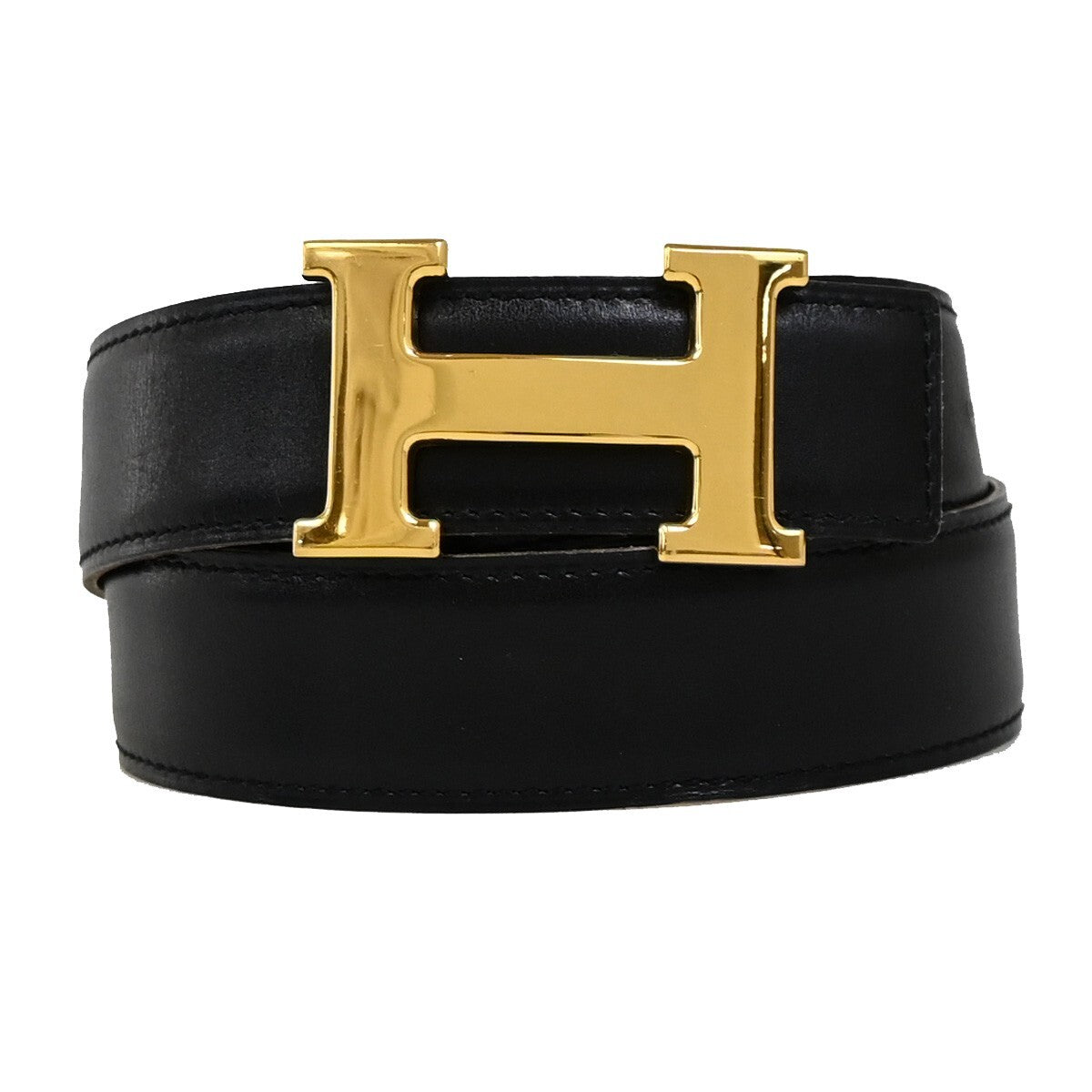 HERMES H Logo Constance Reversible Buckle Belt Leather Black Brown 82RF277