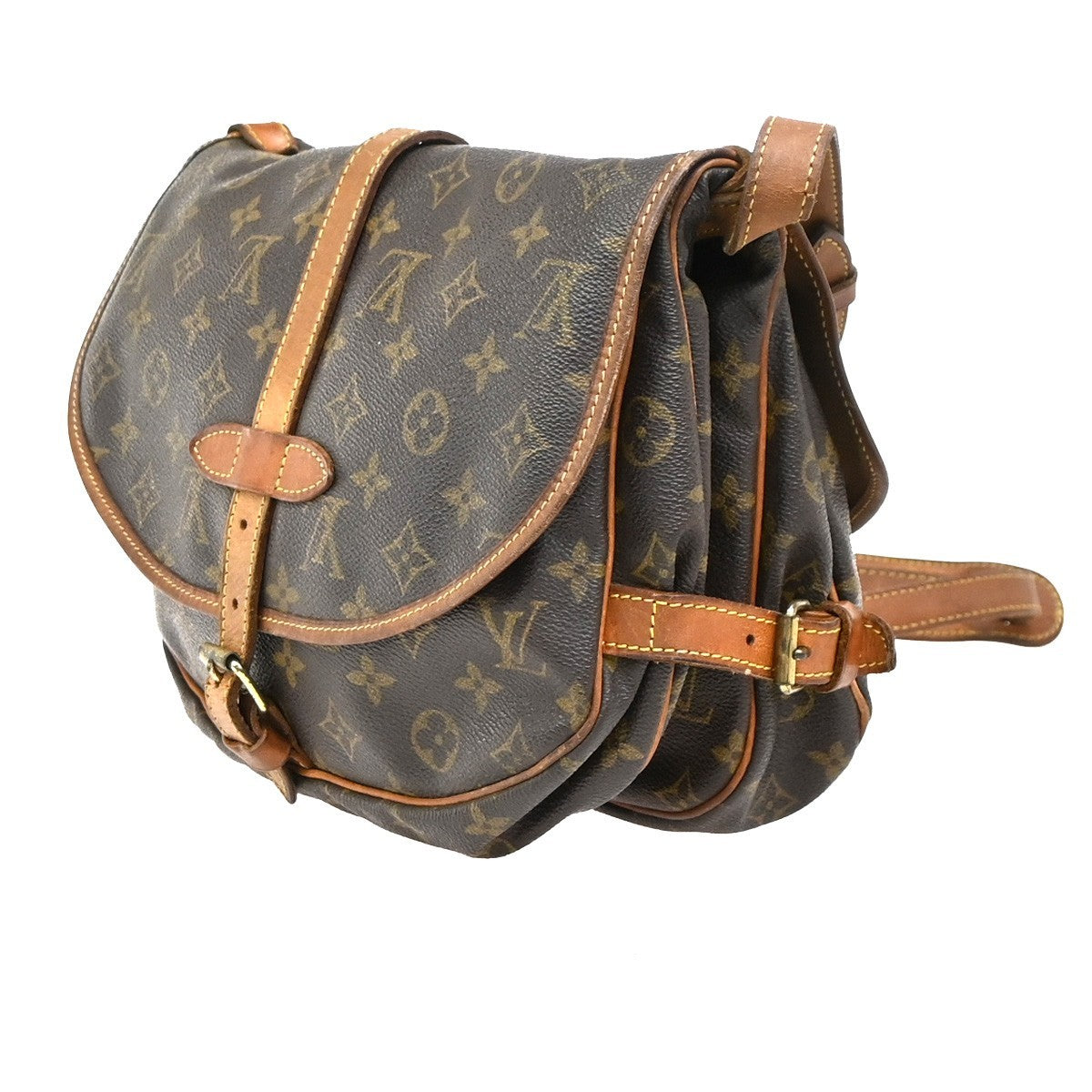 LOUIS VUITTON Logo Saumur 30 Shoulder Bag Monogram Leather Brown M42256 35ZA261