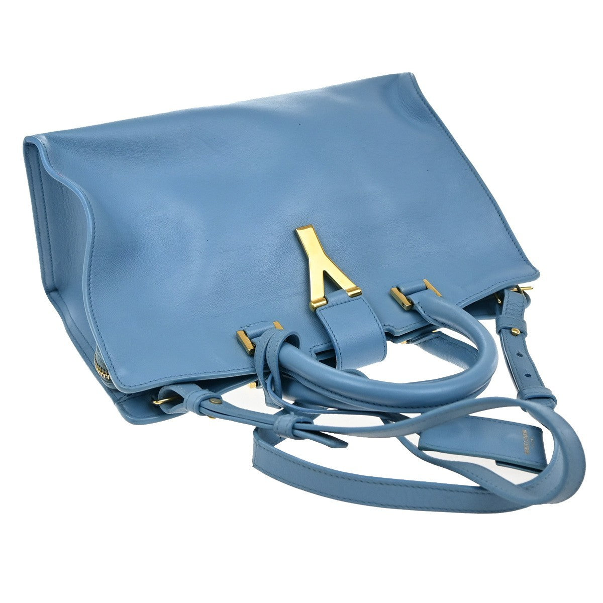 SAINT LAURENT  Logo Classic Y Cabas 2 Way Hand Bag Leather Blue Gold 79KP092