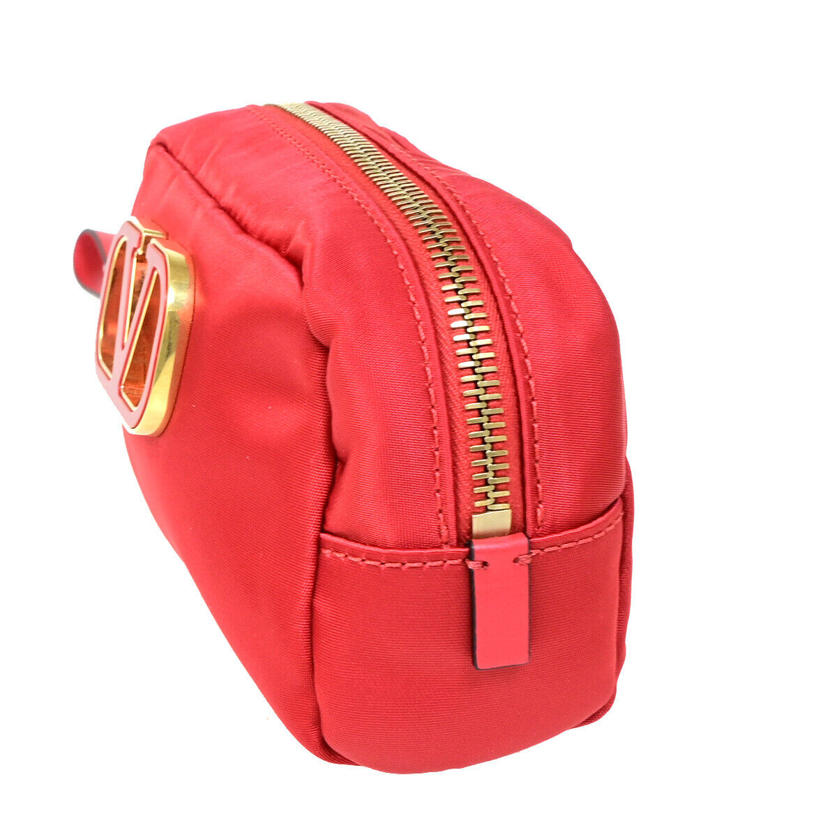 VALENTINO GARAVANI Logo Cosmetic Pouch Nylon Leather Red GHW Italy 09YF133