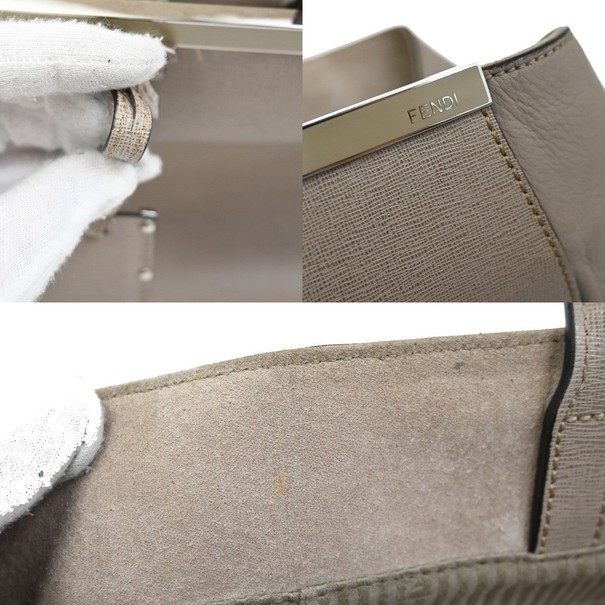 FENDI Logo Large 2Jours Hand Tote Bag Leather Beige Greige SHW Italy 32YH863