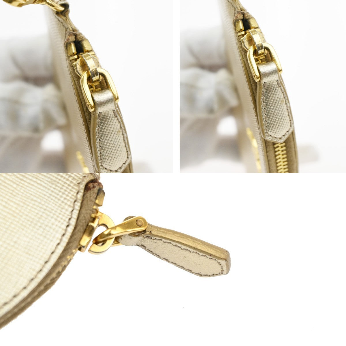 PRADA Zipper Around Mini Coin Case Wallet Saffiano Leather Gold Italy 63MA621