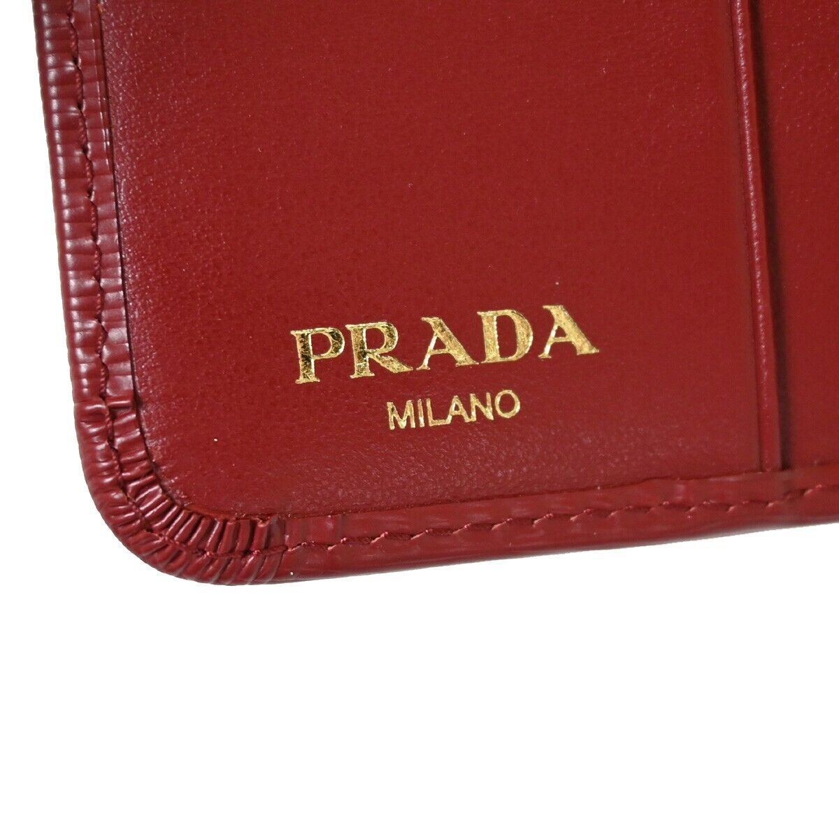 PRADA MILANO Logo Bifold Wallet Purse Vitello Move Leather Rubino Gold 76RH888