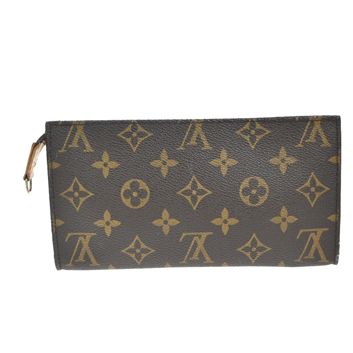 LOUIS VUITTON LV Logo Bucket GM Pouch Bag Monogram Leather Brown Gold 05KP389